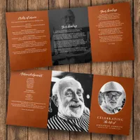 Modern Brown Leather 3-Photo Funeral/Memorial Tri-Fold Program