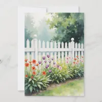 Picket Fence with Flowers Think of You Flat Card