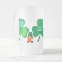 Irish Gnome Monogram Shamrock St Patricks Frosted Glass Beer Mug