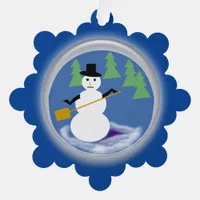 Ornament Card - Working Snowman on Dark Blue