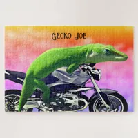 Gecko Motorcycle Rider Pink Horizon Add Name 20x30 Jigsaw Puzzle