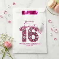 Glam Pink Diamonds & Silver Balloon Sweet 16 Favor Bag