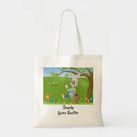 Easter Bunny Basket of Eggs Add Name Loves Easter Tote Bag