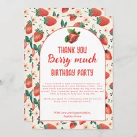 Berry First Strawberry Girl 1st Birthday Party  Thank You Card