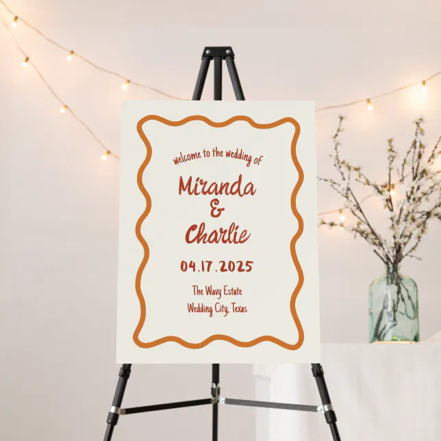 Whimsical Wavy Frame Retro Wedding Welcome Sign