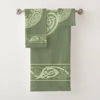 Celtic Knotwork Fish in Green Bath Towel Set