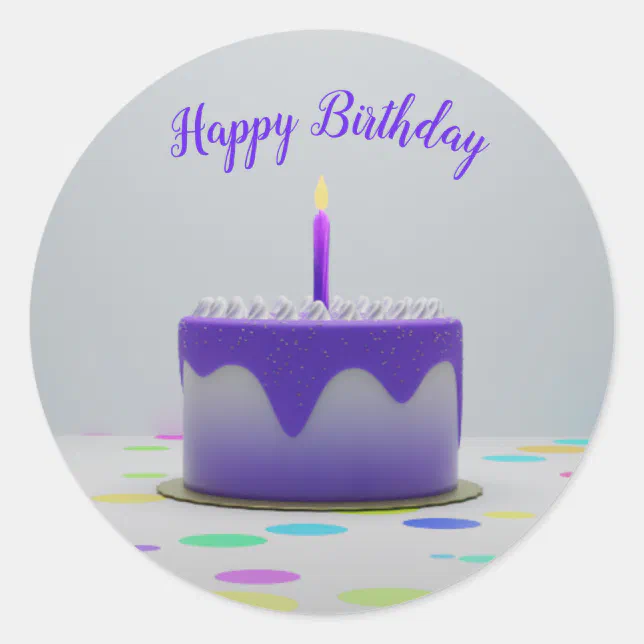 Purple Birthday Cake Classic Round Sticker