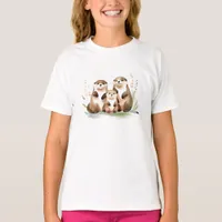 Adorable Otter Family With Flowers T-Shirt