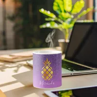 Purple gold pineapple pink glitter name coffee mug