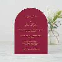 Burgundy Golden Beige Arch Wedding Invitation