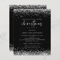 Budget Silver Glitter Christmas Party Black Invite