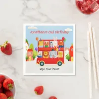 Cute Animal Double Decker Party Bus Birthday Napkins