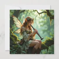  Elven Fairy Playing Clarinet in Enchanted Forest Card