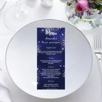 Birthday Menu navy blue silver sparkles