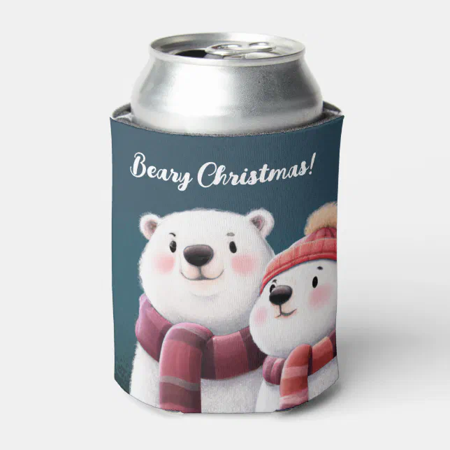 Cute Polar Bear Cubs Wearing Scarves Can Cooler