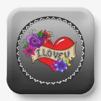 I Love You | Street Art Graffiti Urban Heart   Paper Plates