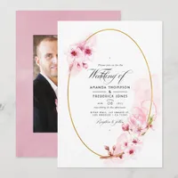 Pink Spring Cherry Blossom Wedding Photo Invitation