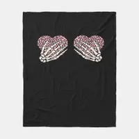 Funny Valentines Day Skeleton Hands Hearts Girl Fleece Blanket