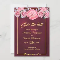 Save the date burgundy pink florals wedding