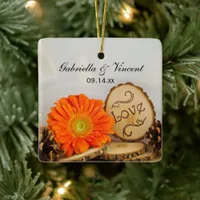Rustic Orange Daisy Woods Wedding Ceramic Ornament