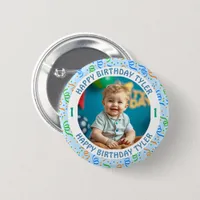 Personalized Confetti Photo, Name and Age Birthday Button