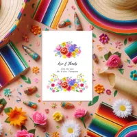 Mexican Fiesta Folk Art Floral Wedding Thank You Card