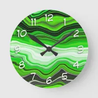 Green and Black Marble like Striped Fluid Art Round Clock