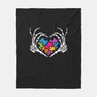 Autism Awareness s s Skeleton Hand Heart Puzzle Pi Fleece Blanket