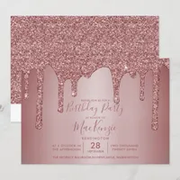 Rose Gold Sparkle Dripping Glitter Birthday Invitation