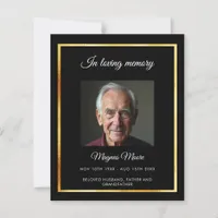 Black gold photo funeral program card