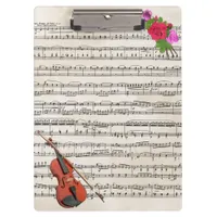 Violin With Vintage Sheet Music and Roses Clipboard