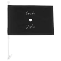 Black Minimalist Modern Elegant Couple Heart Car Flag