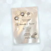 White Pearl and Diamond Buttons Engagement Party Invitation