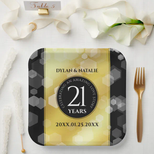 Elegant 21st Brass Wedding Anniversary Celebration Paper Plates