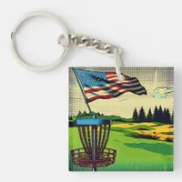 Vintage Pop Art American Flag Disc Golf   Keychain