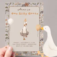 One Silly Goose Neutral 1st Birthday Party  Acrylic Invitations