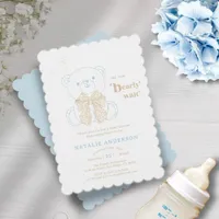 Cute Blue Bear We Can Bearly Wait Baby Shower Invitation