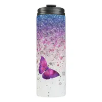 *~* Blue Violet Glitter Butterfly Girly  Thermal Tumbler