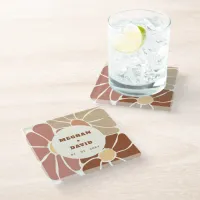 Terracotta Retro Groovy Boho Chic Floral Wedding Glass Coaster