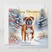 Boxer Dog In Snow Scene Merry Christmas Holiday Card