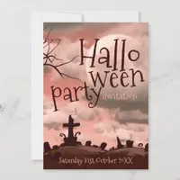 Pink Sky Halloween Graveyard Invitation