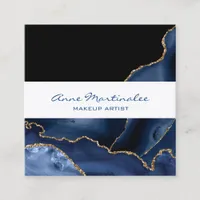 Navy Agate Gold Square Business Card