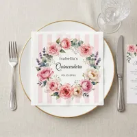 Blush Pink Watercolor Floral Wreath Quinceañera Napkins