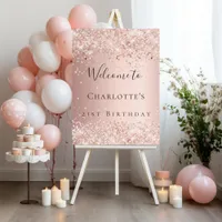 Birthday blush rose gold confetti welcome  foam board