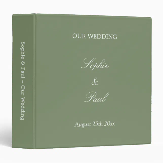 Sage Green Wedding Personalized 3 Ring Binder