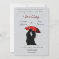  Romantic Parisian Red Umbrella  Love Silhouette Invitation