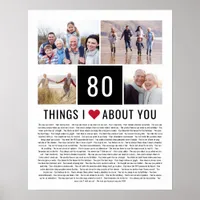 80 Things I Love About You | 80th Birthday Poster
