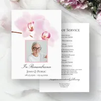 Pink Orchids on White Funeral Memorial Service Program