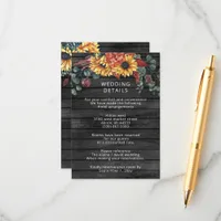 Rustic Gray Barn Wood Country Sunflowers Wedding Enclosure Card