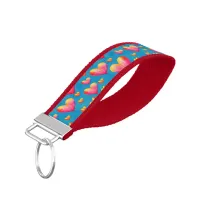 Multicolored Watercolor Hearts Wrist Keychain